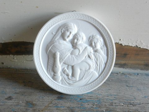 Royal Copenhagen, sjælden bisquit plakette, Madonna og barnet.