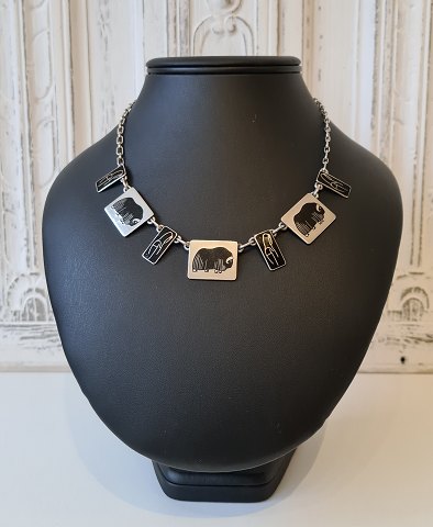 Vintage necklace in sterling silver and black enamel by Jens Tage Hansen with Greenlandic motifs
