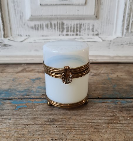1800s box in white opal glass with gilded mounting