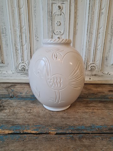 Michael Andersen large white glazed vase decorated with birds and leaves