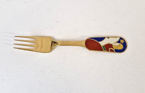 A.Michelsen Christmas fork in gold-plated sterling silver and enamel from 1989