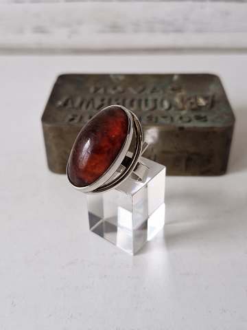 N.E.From vintage ring in sterling silver with oval amber pearl