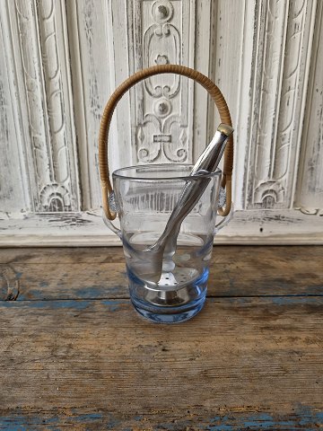 Holmegaard ice bucket in light blue glass with bamboo handle